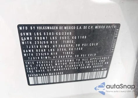 2020 Volkswagen Tiguan 2.0T Se/2.0T Se R-Line Black/2.0T Sel from USA, damaged, VIN 3VV3B7AX4LM032609